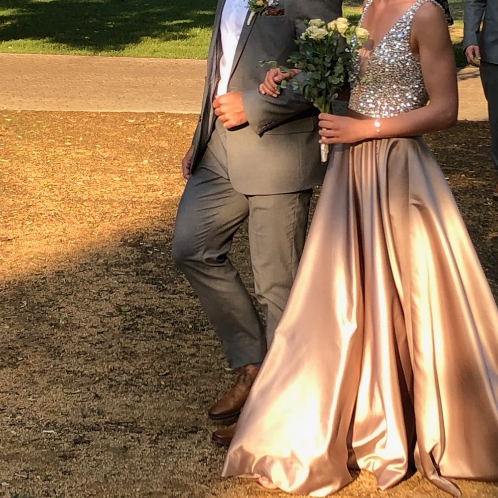 Sequin Embellished Champagne/Brown Gown - Picture 3 of 6